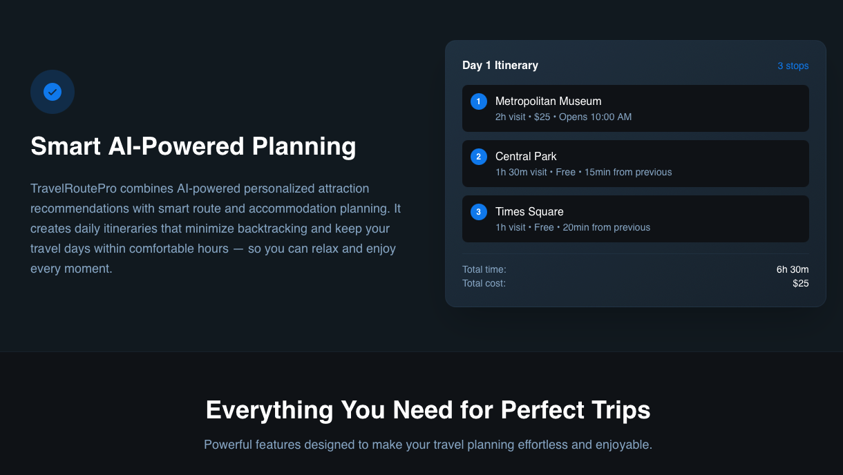 Optimized Travel Planner Screenshot 1
