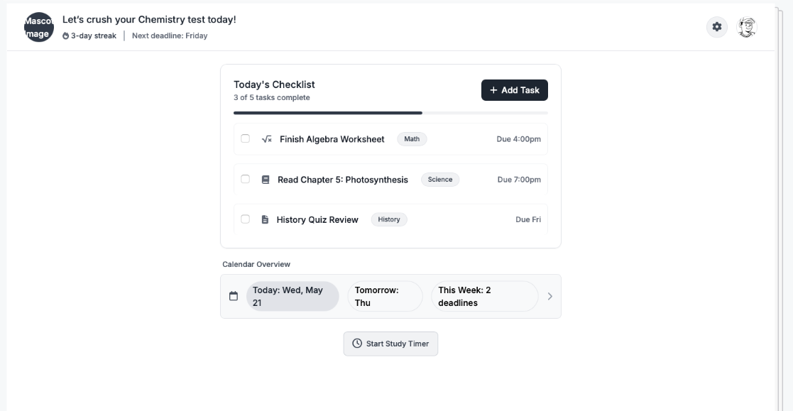 Study Smart Dashboard Screenshot 1