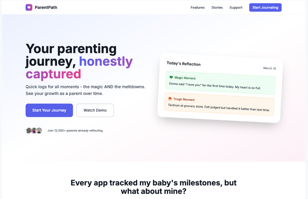 Parenting Milestone Reflection App Screenshot 1