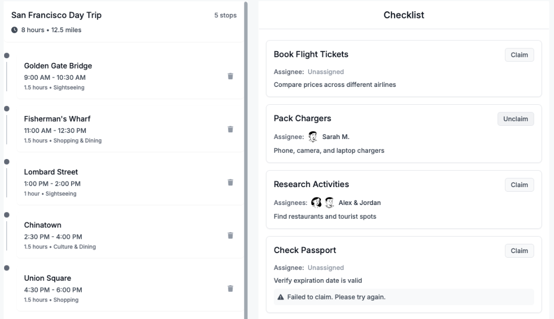 Trip Planner App Screenshot 1
